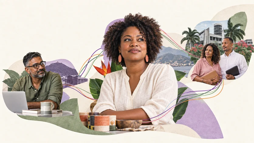 Collage illustrating entrepreneurs, experts and institutions connected through GINA.